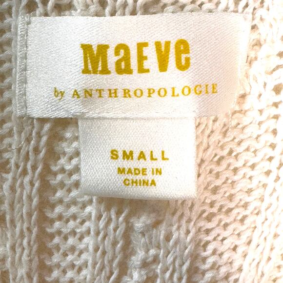 EUC Maeve Cable-Knit Polo Sweater Tee Size S Cream Linen Stripes Preppy Tennis - Picture 2 of 10